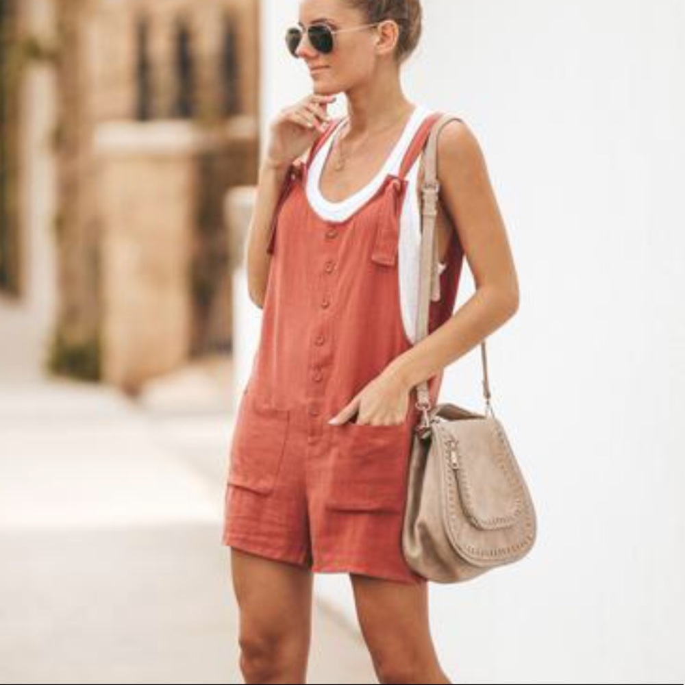 Vici Dream Girl Linen Pocketed Romper